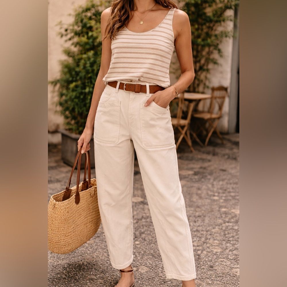 Veronica Beard Charlie Barrel Leg High Rise Cream Pants 28